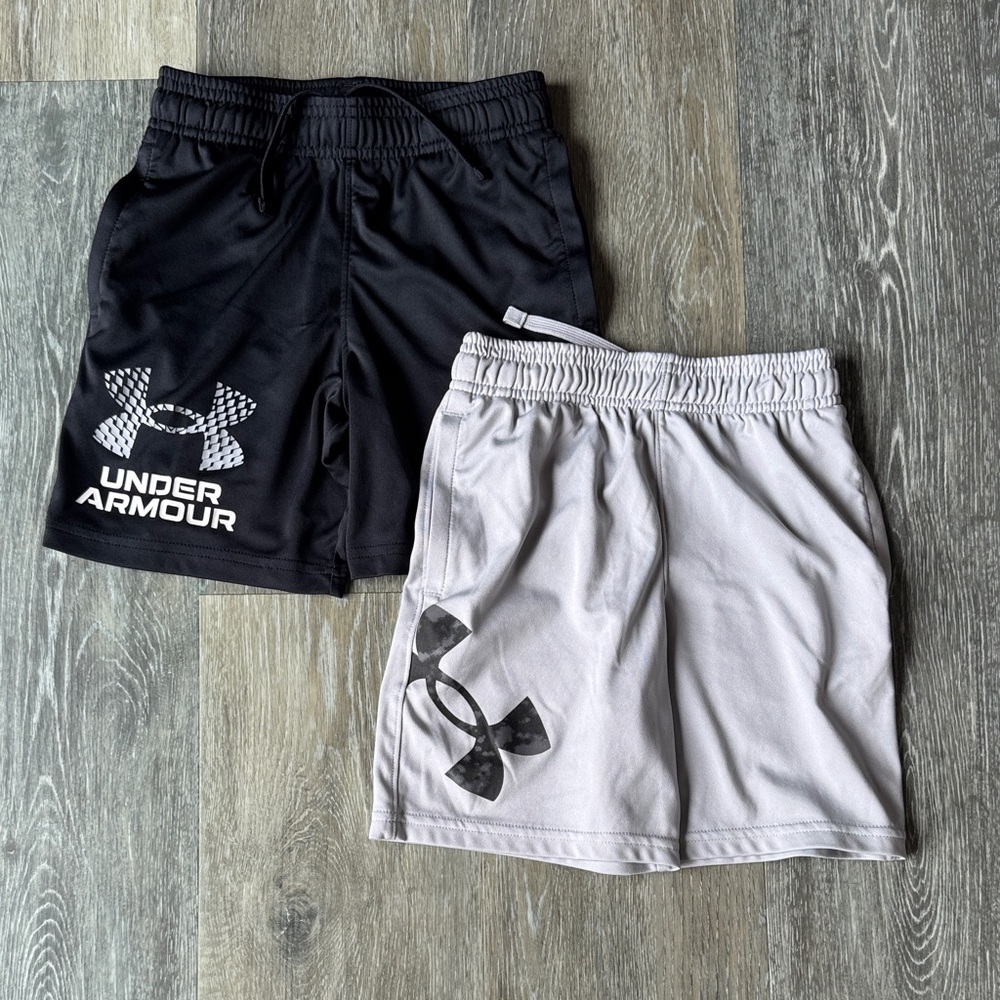 Under Armour Boy’s Athletic Shorts – Black & Light Gray Twin Pack